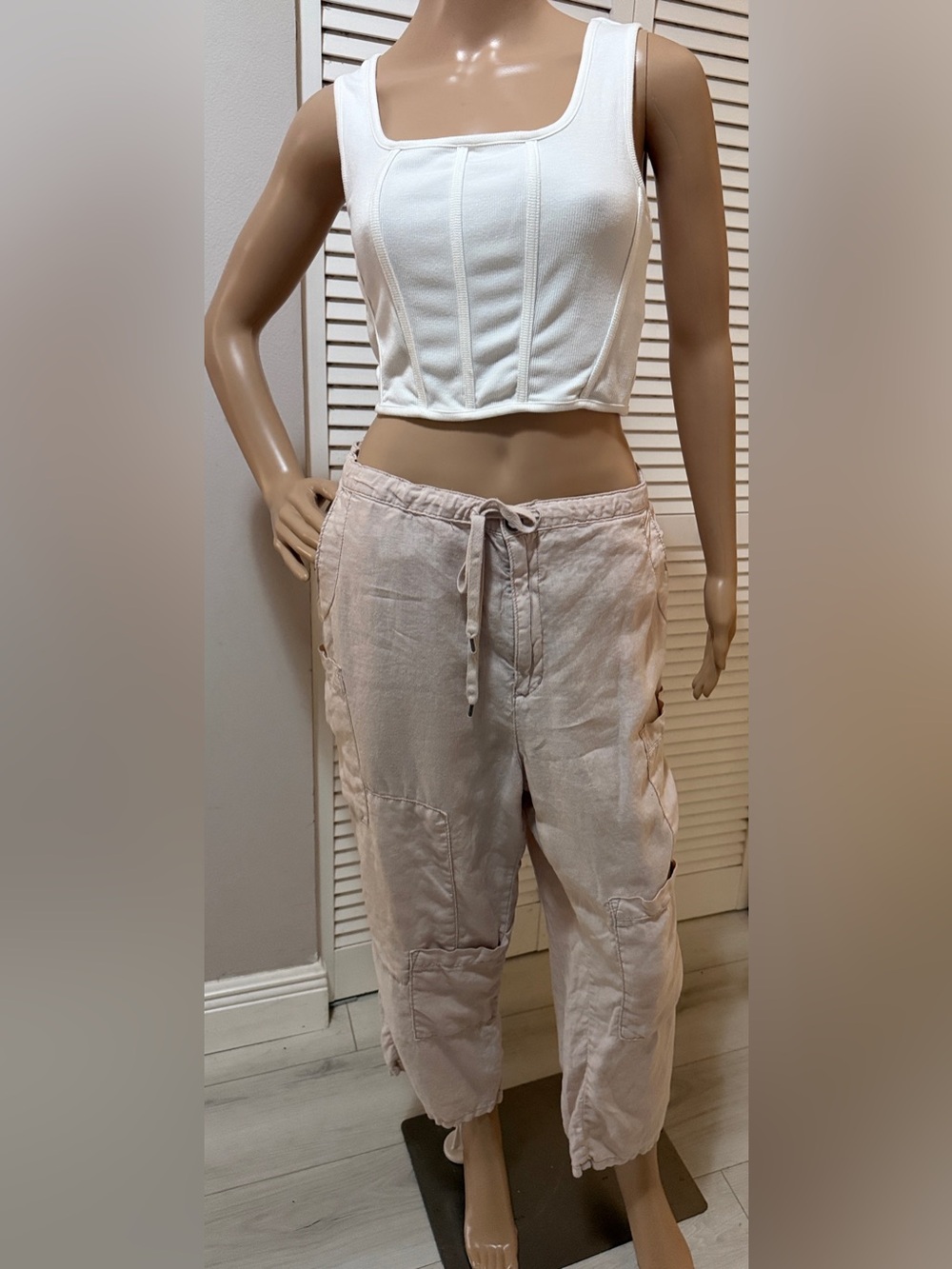 Free People Oversized Cargo Pants M/L – Cream Utility Parachute Pants